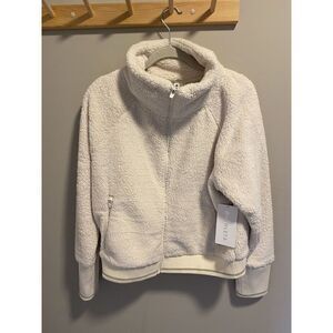 Athleta Tugga Sherpa Jacket Women's XL Beige Cropped Full Zip Fleece 486693